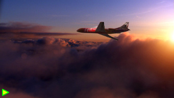 Airplane flying through clouds (TV commercial)